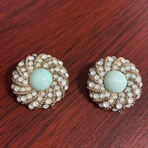 Vintage Mint Green and Gold Swirl Earrings